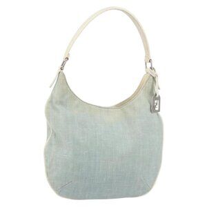 Authentic FENDI Shoulder Bag Canvas Light Blue Silver